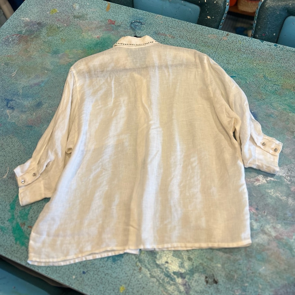 Italian Linen & Rhinestone Button Down - Picture 7 of 10